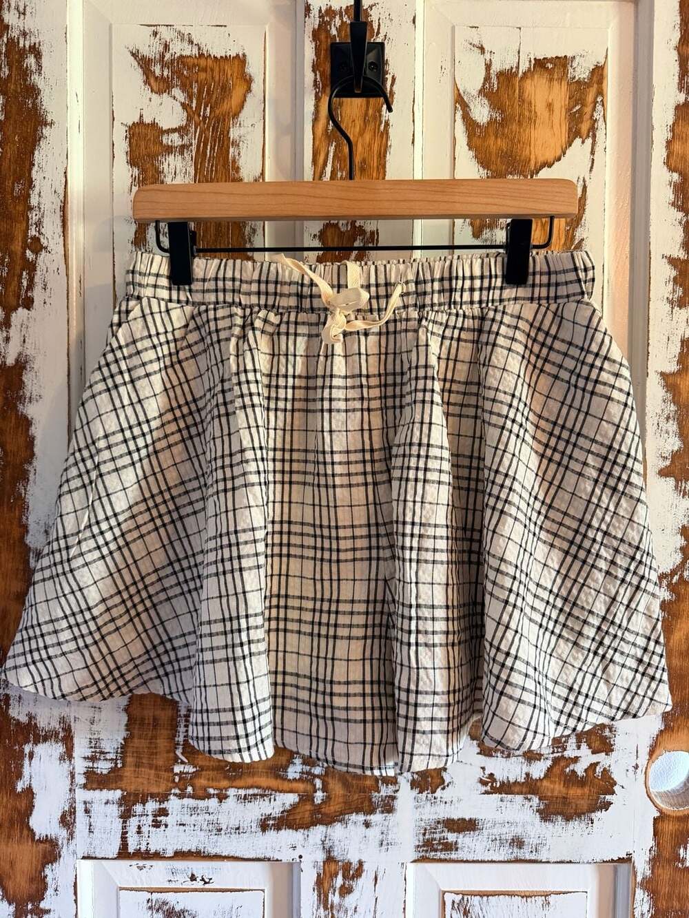 In February Scandi Girl Cottagecore Coastal Flowy Plaid Cotton Shorts Size M